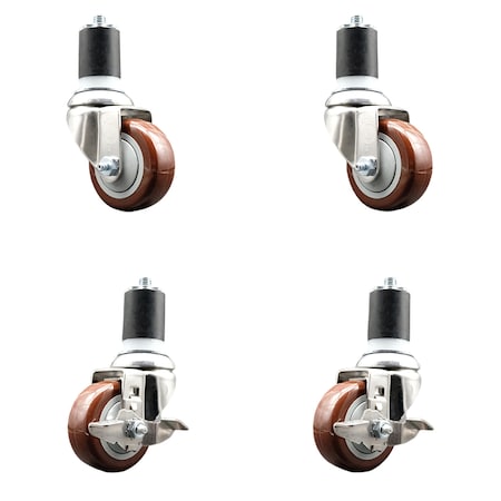 Service Caster 3.5 Inch 316SS Maroon Poly Swivel 1-3/4 Inch Expanding Stem Caster Brake, 2PK SS316EX20S3514-PPUB-MRN-2-TLB-2-134